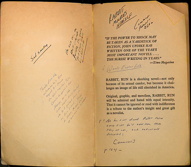 Inside cover of David Foster Wallace's annotated copy of Rabbit, Run by John Updike. Harry Ransom Center.